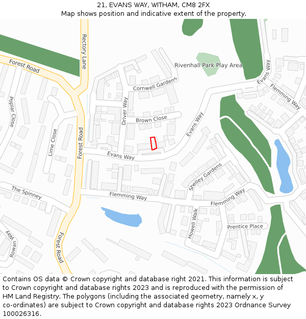 21, EVANS WAY, WITHAM, CM8 2FX: Location map and indicative extent of plot