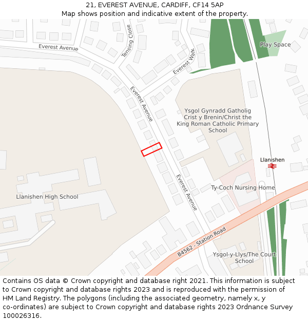 21, EVEREST AVENUE, CARDIFF, CF14 5AP: Location map and indicative extent of plot