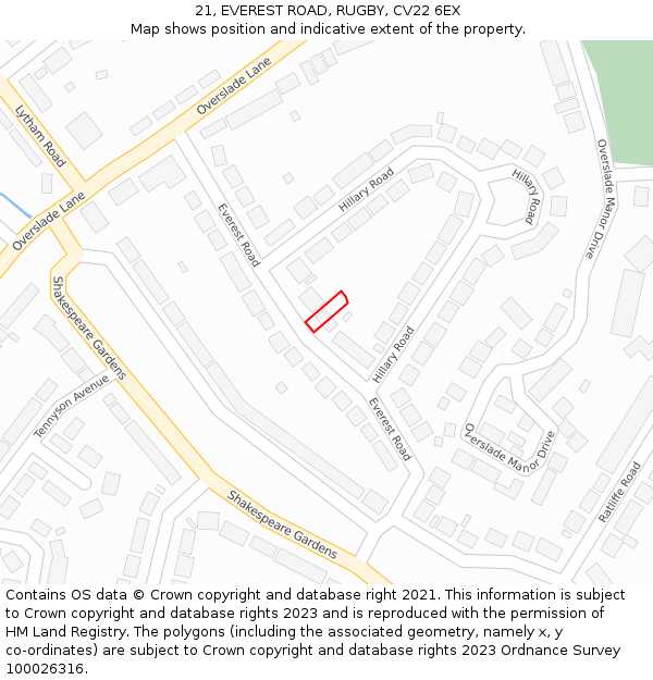 21, EVEREST ROAD, RUGBY, CV22 6EX: Location map and indicative extent of plot