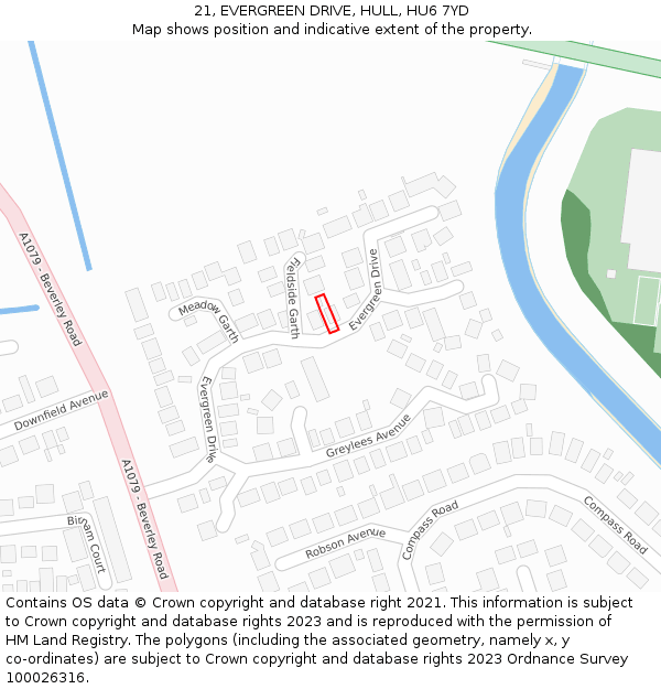 21, EVERGREEN DRIVE, HULL, HU6 7YD: Location map and indicative extent of plot