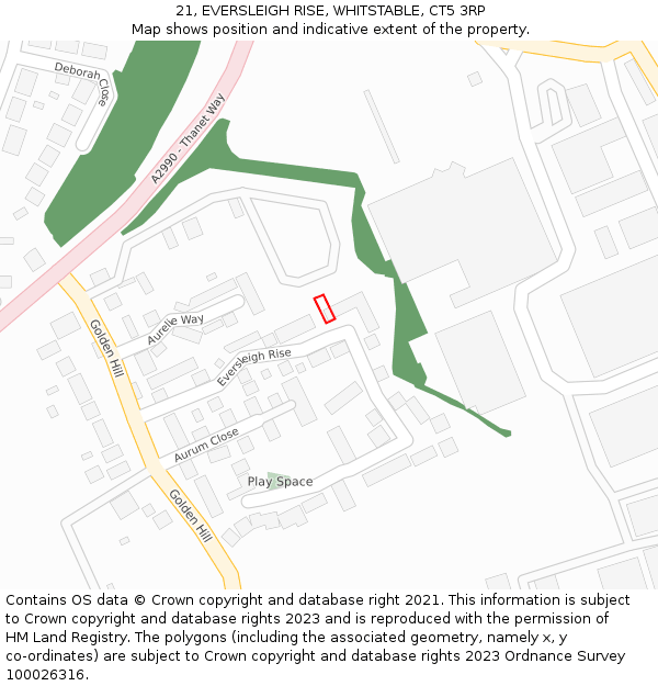 21, EVERSLEIGH RISE, WHITSTABLE, CT5 3RP: Location map and indicative extent of plot