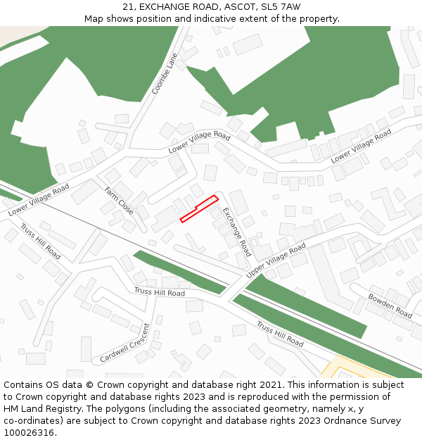 21, EXCHANGE ROAD, ASCOT, SL5 7AW: Location map and indicative extent of plot