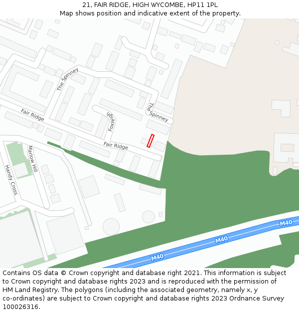 21, FAIR RIDGE, HIGH WYCOMBE, HP11 1PL: Location map and indicative extent of plot