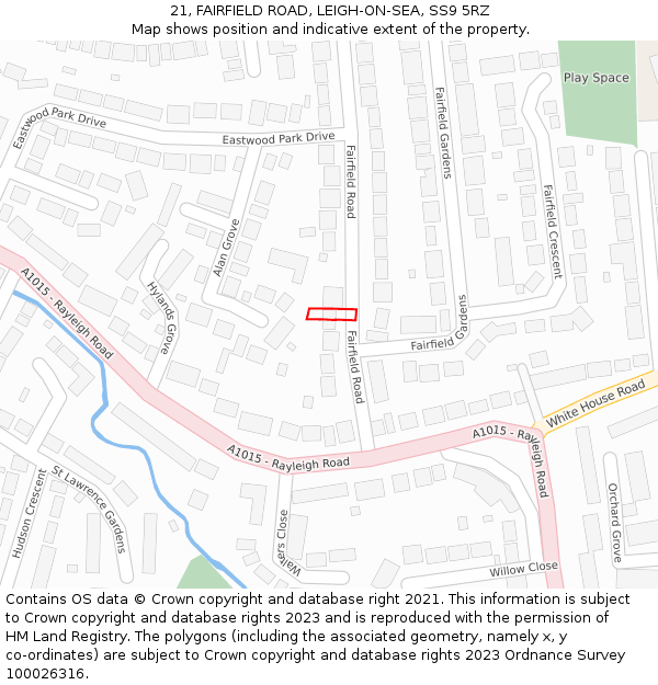 21, FAIRFIELD ROAD, LEIGH-ON-SEA, SS9 5RZ: Location map and indicative extent of plot