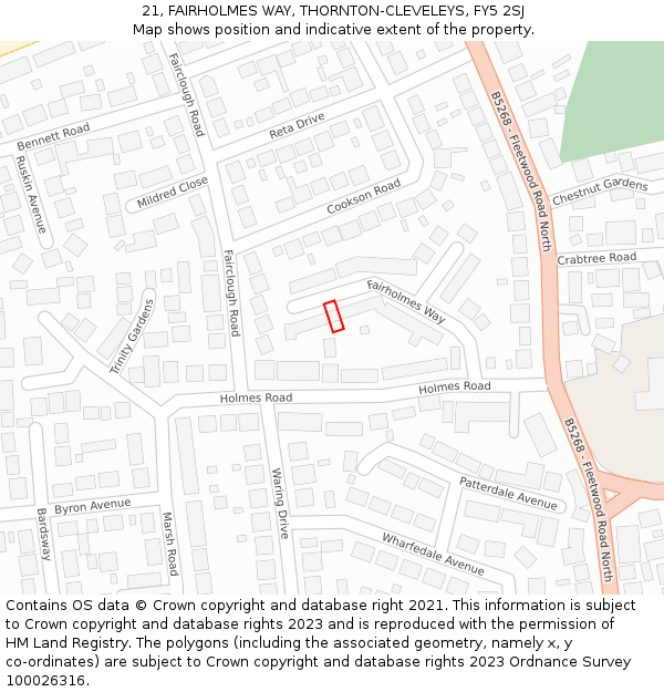 21, FAIRHOLMES WAY, THORNTON-CLEVELEYS, FY5 2SJ: Location map and indicative extent of plot