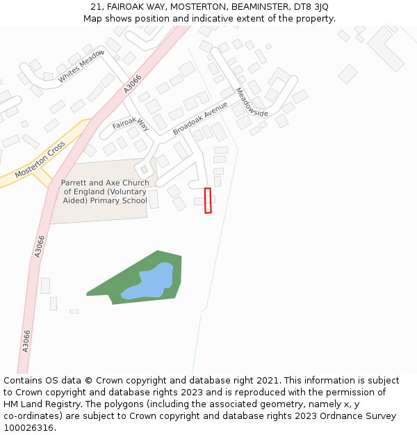 21, FAIROAK WAY, MOSTERTON, BEAMINSTER, DT8 3JQ: Location map and indicative extent of plot