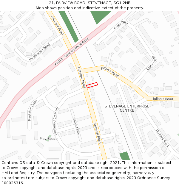 21, FAIRVIEW ROAD, STEVENAGE, SG1 2NR: Location map and indicative extent of plot