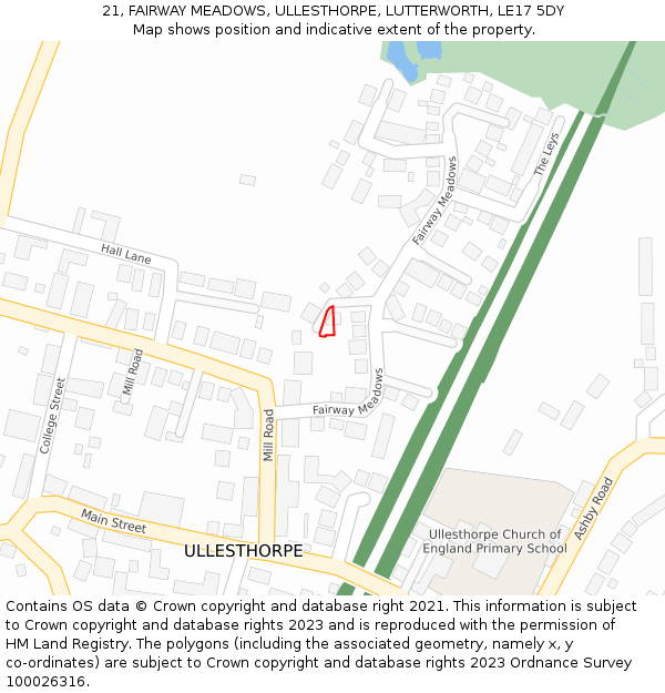 21, FAIRWAY MEADOWS, ULLESTHORPE, LUTTERWORTH, LE17 5DY: Location map and indicative extent of plot