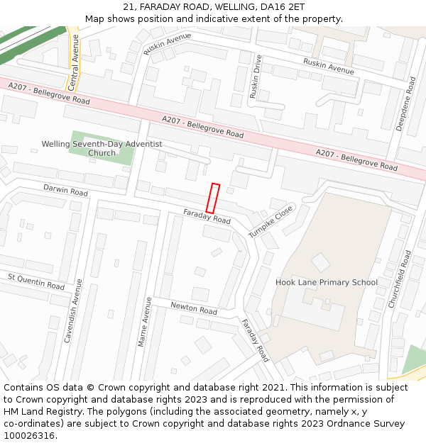 21, FARADAY ROAD, WELLING, DA16 2ET: Location map and indicative extent of plot