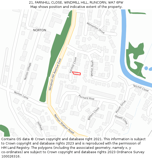 21, FARNHILL CLOSE, WINDMILL HILL, RUNCORN, WA7 6PW: Location map and indicative extent of plot