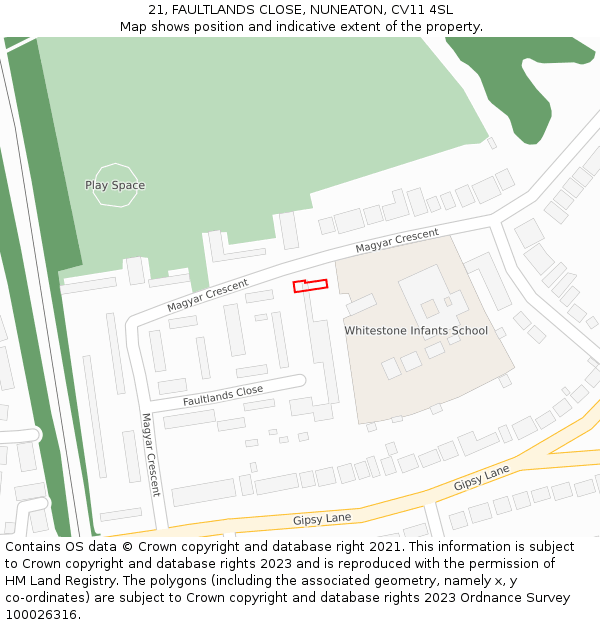 21, FAULTLANDS CLOSE, NUNEATON, CV11 4SL: Location map and indicative extent of plot