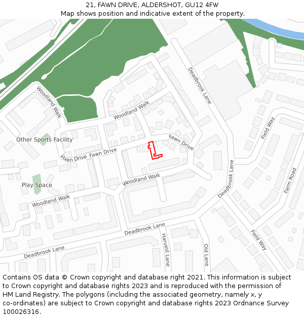 21, FAWN DRIVE, ALDERSHOT, GU12 4FW: Location map and indicative extent of plot