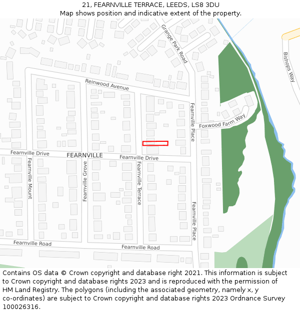 21, FEARNVILLE TERRACE, LEEDS, LS8 3DU: Location map and indicative extent of plot