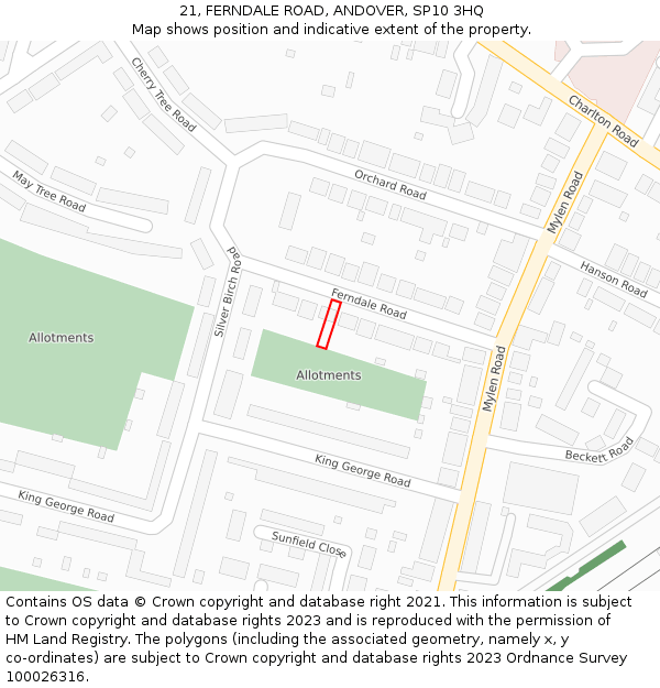 21, FERNDALE ROAD, ANDOVER, SP10 3HQ: Location map and indicative extent of plot