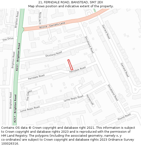 21, FERNDALE ROAD, BANSTEAD, SM7 2EX: Location map and indicative extent of plot