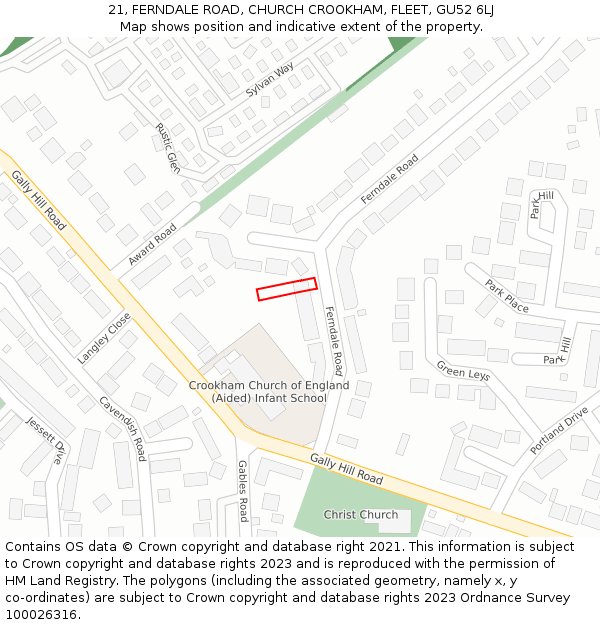 21, FERNDALE ROAD, CHURCH CROOKHAM, FLEET, GU52 6LJ: Location map and indicative extent of plot