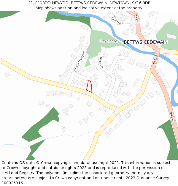 21, FFORDD NEWYDD, BETTWS CEDEWAIN, NEWTOWN, SY16 3DR: Location map and indicative extent of plot