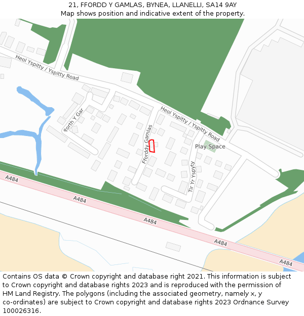 21, FFORDD Y GAMLAS, BYNEA, LLANELLI, SA14 9AY: Location map and indicative extent of plot