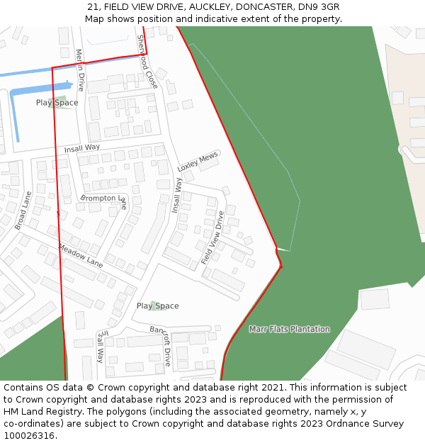 21, FIELD VIEW DRIVE, AUCKLEY, DONCASTER, DN9 3GR: Location map and indicative extent of plot