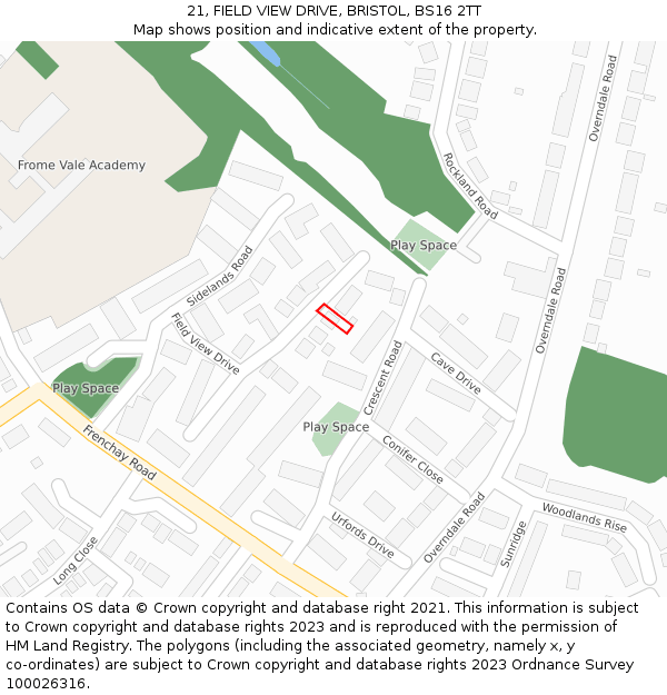 21, FIELD VIEW DRIVE, BRISTOL, BS16 2TT: Location map and indicative extent of plot