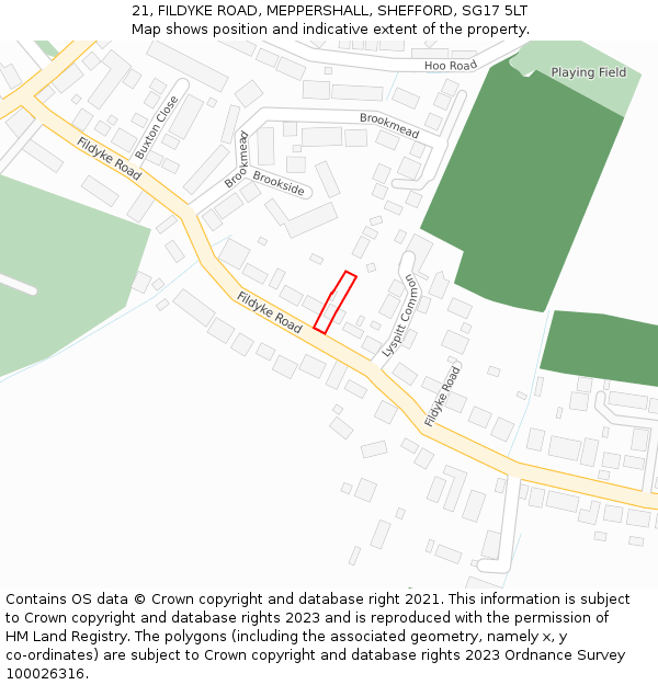 21, FILDYKE ROAD, MEPPERSHALL, SHEFFORD, SG17 5LT: Location map and indicative extent of plot