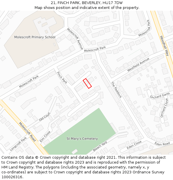 21, FINCH PARK, BEVERLEY, HU17 7DW: Location map and indicative extent of plot