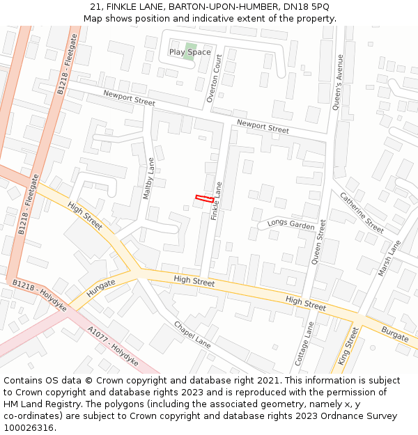 21, FINKLE LANE, BARTON-UPON-HUMBER, DN18 5PQ: Location map and indicative extent of plot