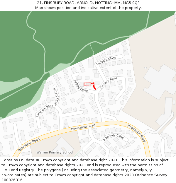 21, FINSBURY ROAD, ARNOLD, NOTTINGHAM, NG5 9QF: Location map and indicative extent of plot