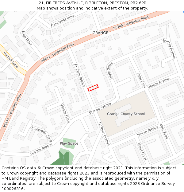 21, FIR TREES AVENUE, RIBBLETON, PRESTON, PR2 6PP: Location map and indicative extent of plot