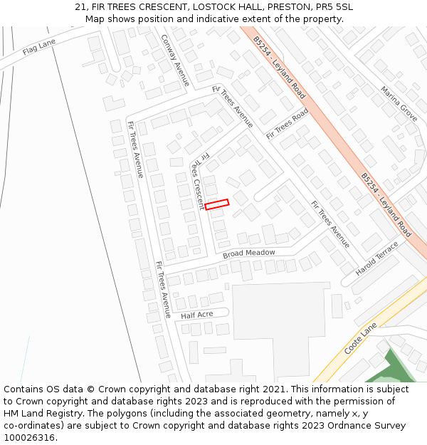21, FIR TREES CRESCENT, LOSTOCK HALL, PRESTON, PR5 5SL: Location map and indicative extent of plot