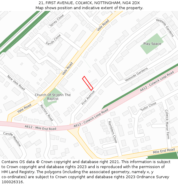 21, FIRST AVENUE, COLWICK, NOTTINGHAM, NG4 2DX: Location map and indicative extent of plot