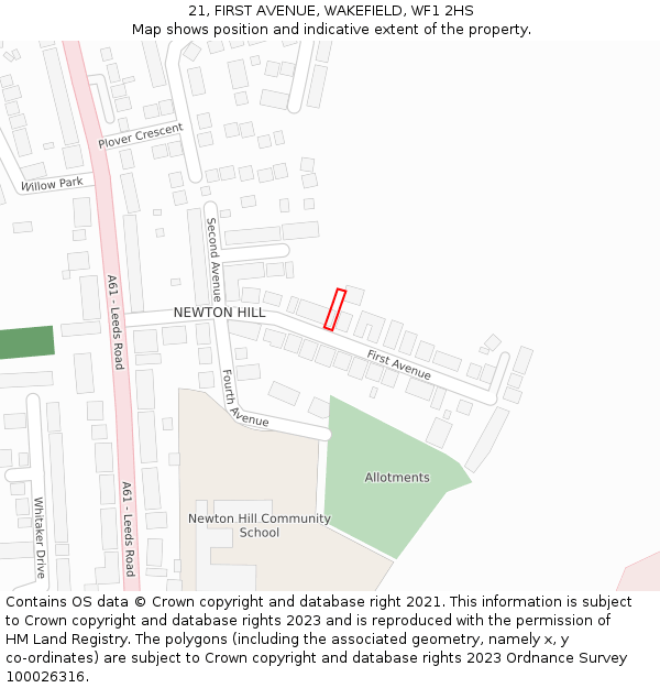 21, FIRST AVENUE, WAKEFIELD, WF1 2HS: Location map and indicative extent of plot