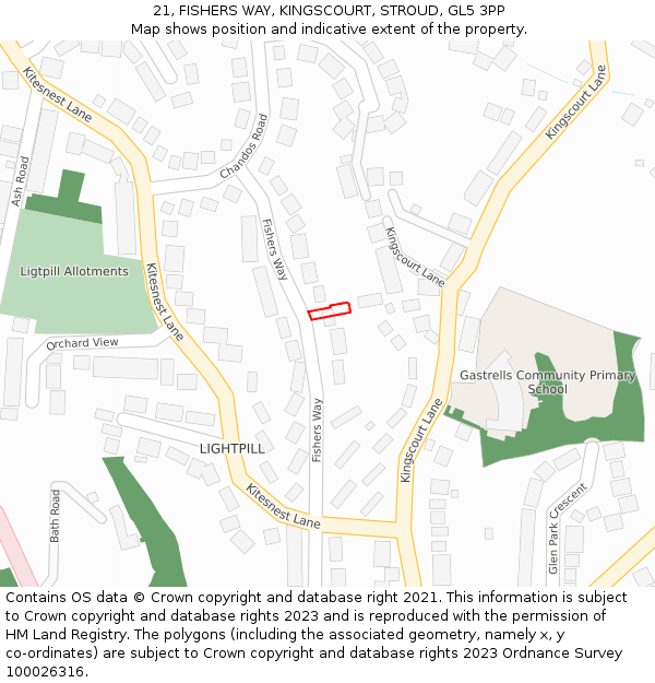 21, FISHERS WAY, KINGSCOURT, STROUD, GL5 3PP: Location map and indicative extent of plot