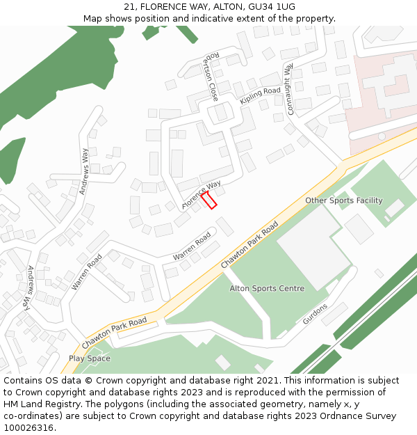 21, FLORENCE WAY, ALTON, GU34 1UG: Location map and indicative extent of plot