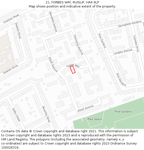 21, FORBES WAY, RUISLIP, HA4 9LP: Location map and indicative extent of plot