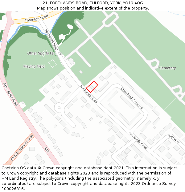 21, FORDLANDS ROAD, FULFORD, YORK, YO19 4QG: Location map and indicative extent of plot