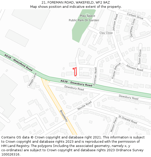 21, FOREMAN ROAD, WAKEFIELD, WF2 9AZ: Location map and indicative extent of plot