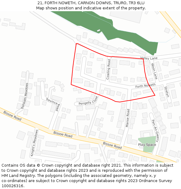 21, FORTH NOWETH, CARNON DOWNS, TRURO, TR3 6LU: Location map and indicative extent of plot