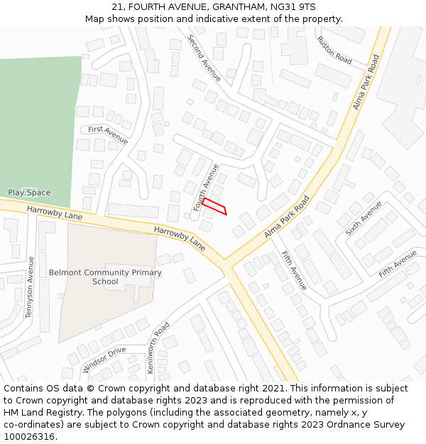 21, FOURTH AVENUE, GRANTHAM, NG31 9TS: Location map and indicative extent of plot