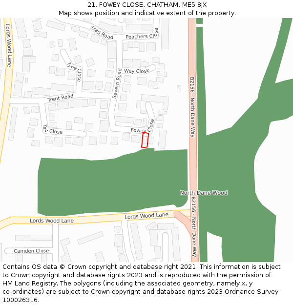 21, FOWEY CLOSE, CHATHAM, ME5 8JX: Location map and indicative extent of plot
