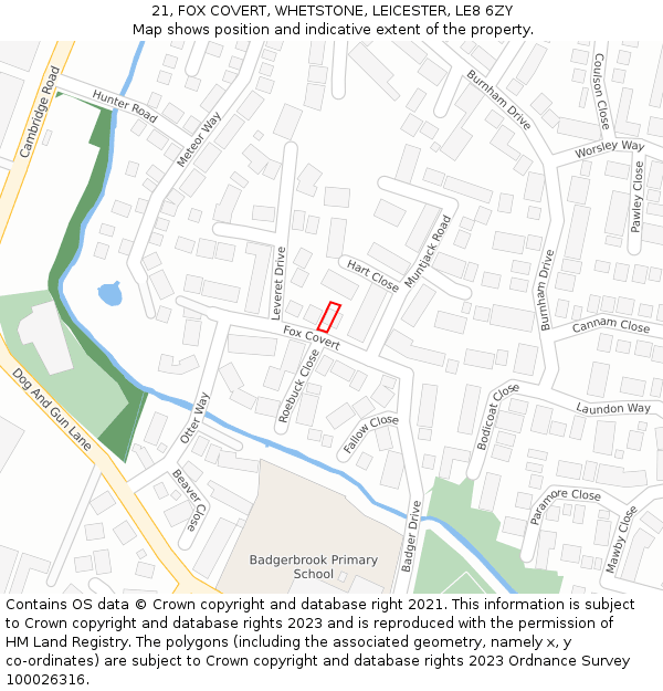 21, FOX COVERT, WHETSTONE, LEICESTER, LE8 6ZY: Location map and indicative extent of plot