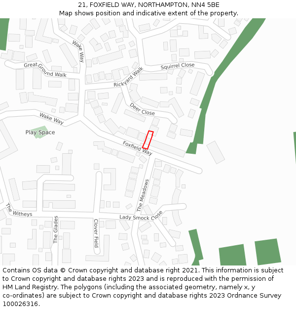 21, FOXFIELD WAY, NORTHAMPTON, NN4 5BE: Location map and indicative extent of plot