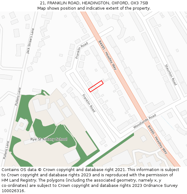 21, FRANKLIN ROAD, HEADINGTON, OXFORD, OX3 7SB: Location map and indicative extent of plot