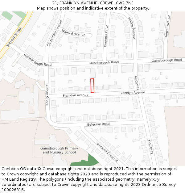 21, FRANKLYN AVENUE, CREWE, CW2 7NF: Location map and indicative extent of plot