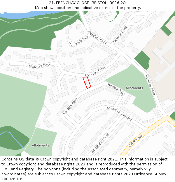 21, FRENCHAY CLOSE, BRISTOL, BS16 2QJ: Location map and indicative extent of plot