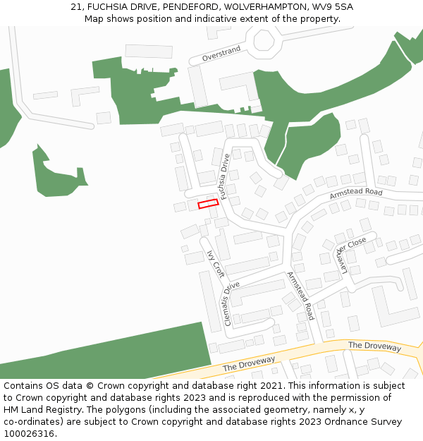 21, FUCHSIA DRIVE, PENDEFORD, WOLVERHAMPTON, WV9 5SA: Location map and indicative extent of plot