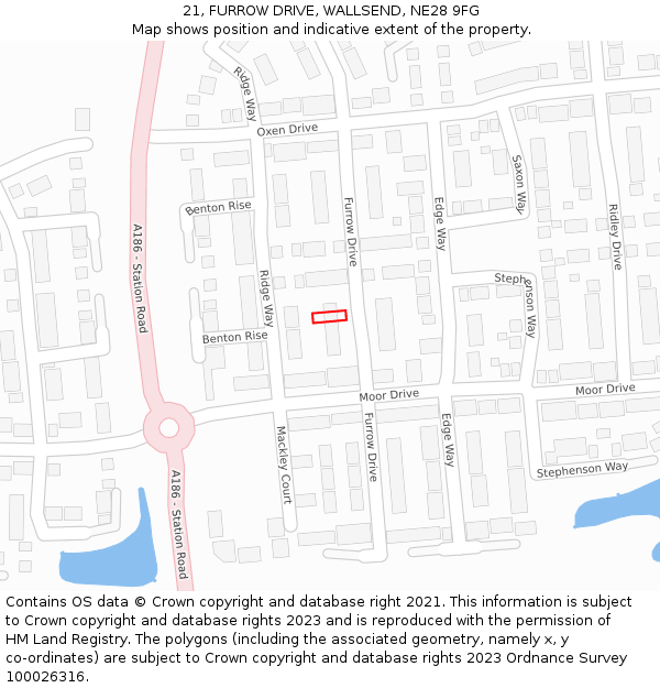 21, FURROW DRIVE, WALLSEND, NE28 9FG: Location map and indicative extent of plot