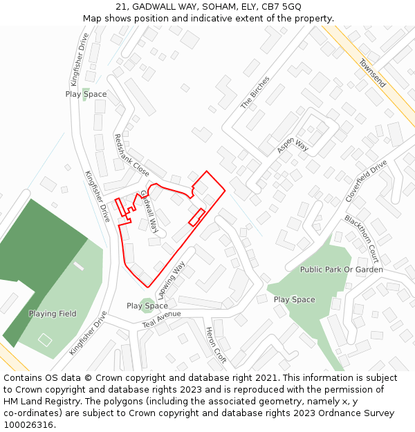 21, GADWALL WAY, SOHAM, ELY, CB7 5GQ: Location map and indicative extent of plot