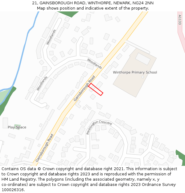 21, GAINSBOROUGH ROAD, WINTHORPE, NEWARK, NG24 2NN: Location map and indicative extent of plot