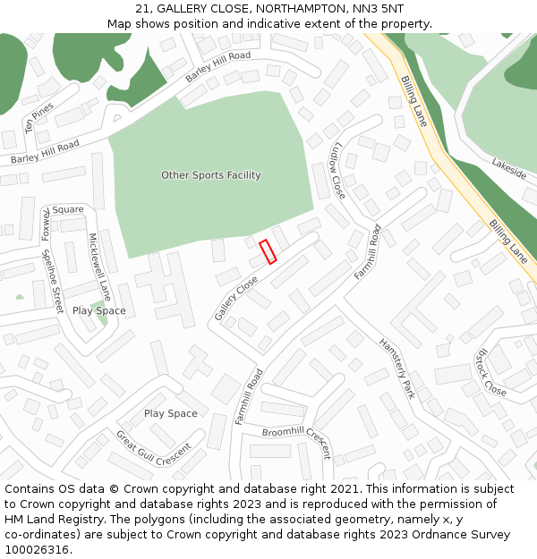 21, GALLERY CLOSE, NORTHAMPTON, NN3 5NT: Location map and indicative extent of plot